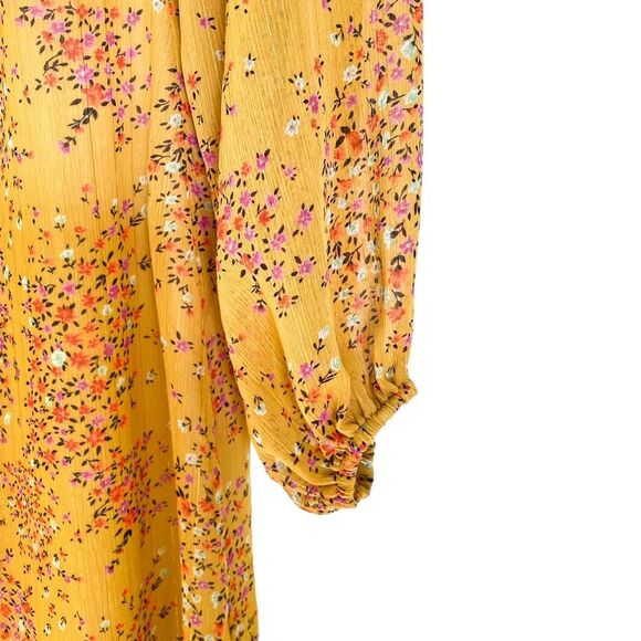 Piper and Scoot Yellow Shimmer Floral Long Sleeve Midi Dress Size Medium - Picture 4 of 12